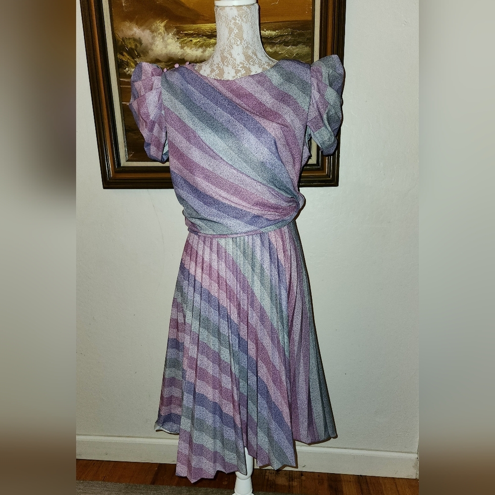 Vintage 1980s Purple Striped Dress Cue Fashions Australia
